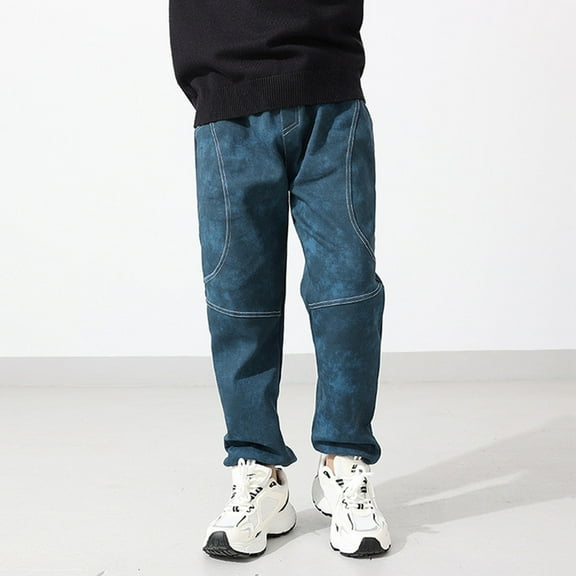 FAOWME Children Boy Girl Sports Pants Elastic Waist Patchwork Straight Fit Ankle-Tied Fashion Trousers For Daily Wear,Blue,7-8Y