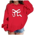 thumbnail image 1 of FAOWME Children Girls Hoodies With Pocket Drawstring Long Sleeved Bow Printed Sweatshirt Comfortable Loose Fit Top For Casual Daily Wear,Red,3-4Y, 1 of 7