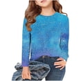 thumbnail image 1 of FAOWME Children Girls Tops Sequin Printed Round Neck Long Sleeve Comfortable Breathable Tee For Casual Daily Wear,Sky Blue,8-9 Years, 1 of 4