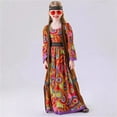 thumbnail image 1 of FAOWME Children Kids Disco Dress Long Sleeve Round Neck Floral Printed Comfortable Fashion Dresses With Headband Vest Belt For Party Dress Up,Orange,140, 1 of 9
