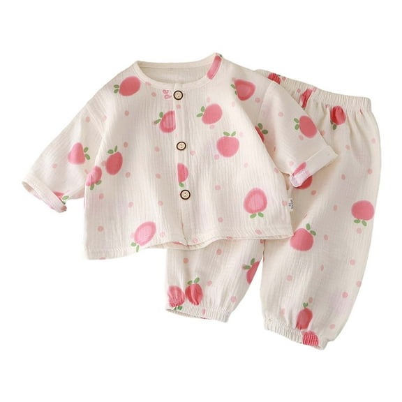 FAOWME Children Thin Double Layer Long Sleeve O-Neck Shirts Pants Outfits Summer Girls Long Sleeve Tops With Pants Home Wear (3 12y) Clothes Sets Comfort Dailywear