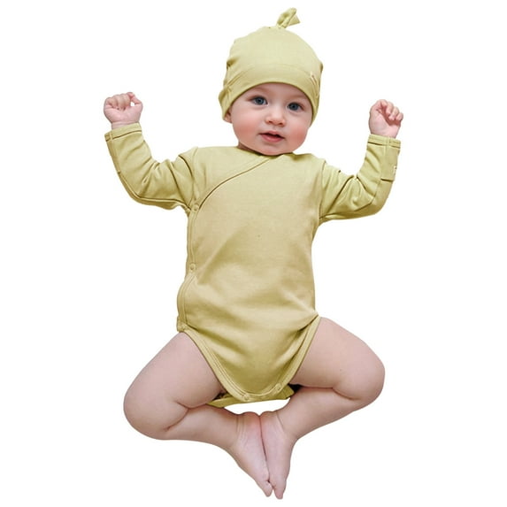 FAOWME Cotton Baby Booty Bodysuit For Baby Boys Girls Toddler Side Buckle Strap Jumpsuit Onesie Yellow 12-18 Months