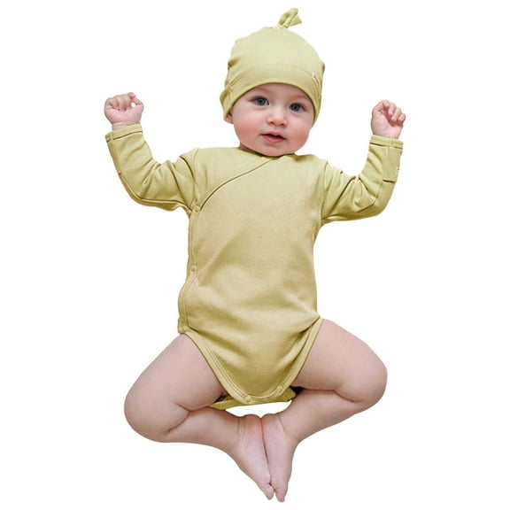 FAOWME Cotton Baby Booty Bodysuit For Baby Boys Girls Toddler Side Buckle Strap Jumpsuit Onesie Yellow 12-18 Months