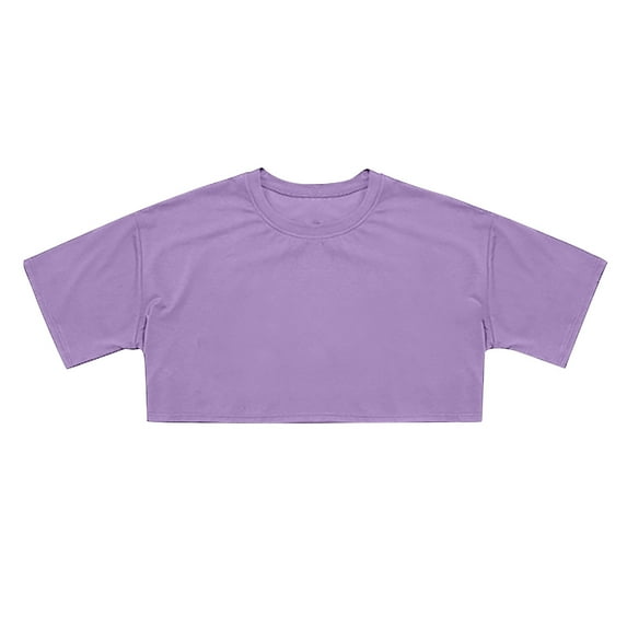 FAOWME Crop Tops For Girls Short Sleeve Shirt Girls Summer Tops O-Neck Slim Fit Tops Basic Tee Purple 12-13 years