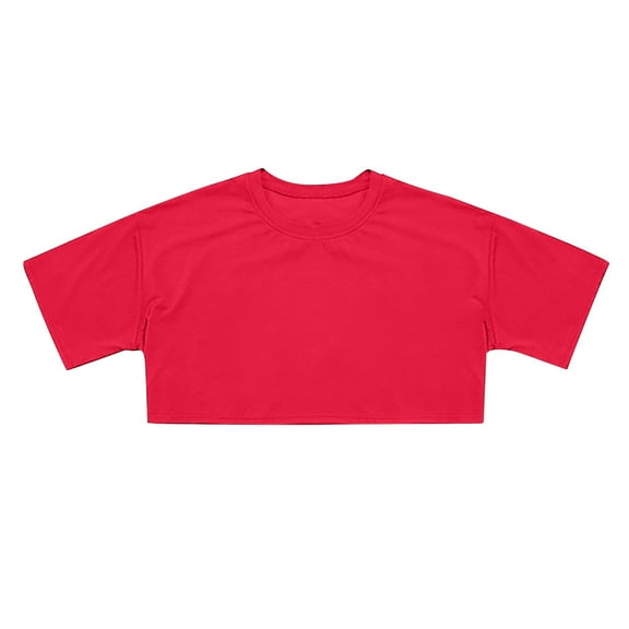 FAOWME Crop Tops For Girls Short Sleeve Shirt Girls Summer Tops O-Neck Slim Fit Tops Basic Tee Red 10-11 years