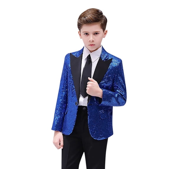 FAOWME Elegant Boys Red Sequin Jacket Ideal For Weddings Party And Blue 6-7 Years