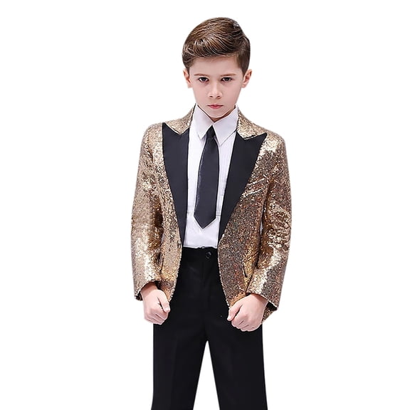 FAOWME Elegant Boys Red Sequin Jacket Ideal For Weddings Party And Gold 7-9 Years
