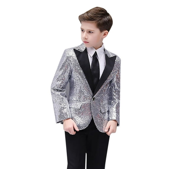 FAOWME Elegant Boys Red Sequin Jacket Ideal For Weddings Party And Silver 9-12 Years