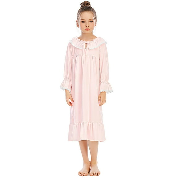 FAOWME Fall Girls Nightdress Children Homewear Pajamas Pink 7-8 Years