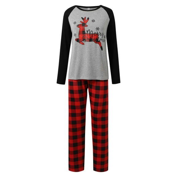 FAOWME Family Matching Christmas Pajamas Set Outfits Long Sleeve Round Neck Reindeer Print Top And Pant Comfortable Soft Sleepwear For Women Mom-Grey L