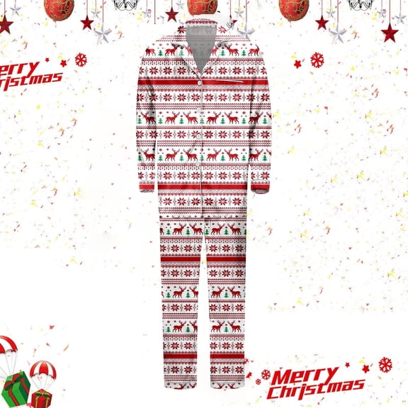 FAOWME Family Matching Christmas Pajamas Set Outfits Long Sleeve Turndown Collar Reindeer Print Buttons Top And Pant Comfortable Soft Sleepwear For Men Dad-Red L