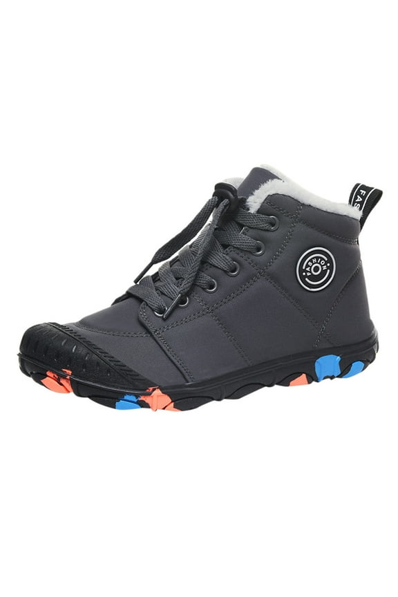 Fashion Autumn Children Boys Girls Sporsts Shoes Cotton Shoes Snow Boots Shoes Warm Thick Comfortable Lace Up Grey 10-10.5 Years