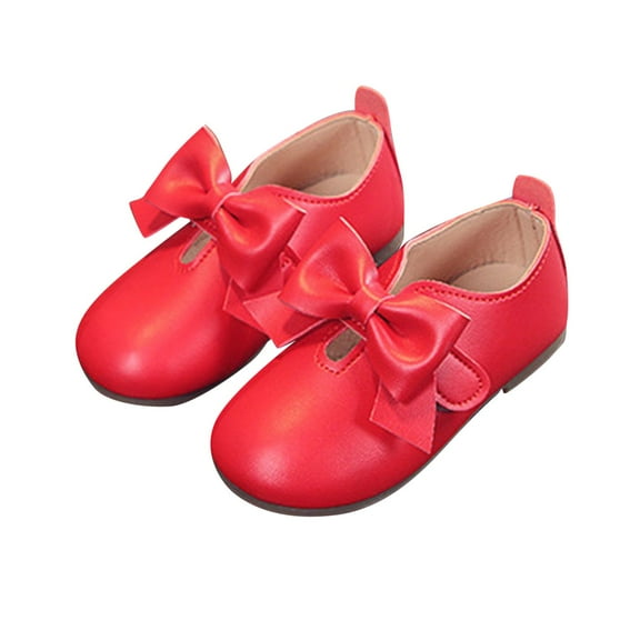 FAOWME Fashion Autumn Girls Casual Shoes Flat Light Hook Loop Solid Color Bow Simple Style Red 3-3.5 Years