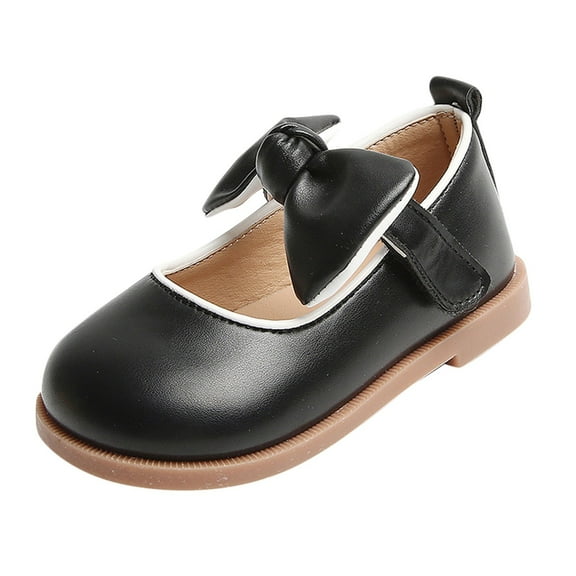 FAOWME Fashion Autumn Girls Casual Shoes Thick Sole Flat Round Toe Bow Lightweight Solid Color Dress Shoes Black 2.5-3 Years
