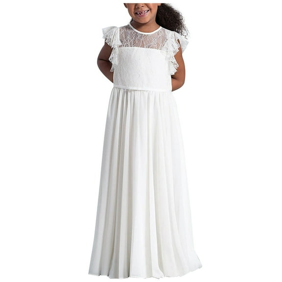 FAOWME Fashion Children Dress Girls Lace Dress Performance Wedding Flower Girl Dress White Hollow Princess Dress White 3-4 Years