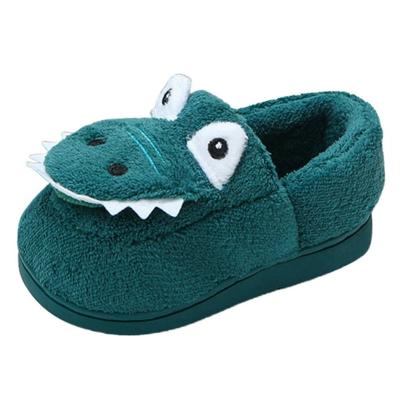 FAOWME Fashion Cute Fall Boys Girls Slippers Flat Bottom Lightweight Soft Comfort Warm Solid Color Cartoon Animal Shape Blue 18-24 Months