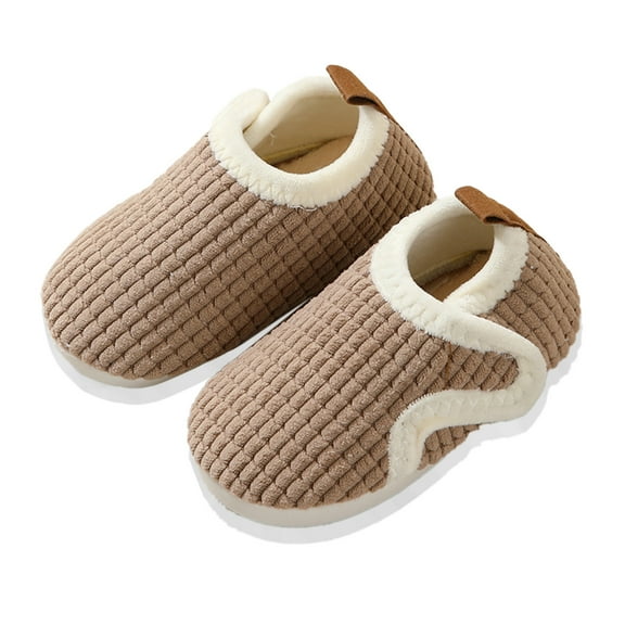 FAOWME Fashion Cute Fall Boys Girls Slippers Flat Bottom Lightweight Soft Comfort Warm Solid Color Cartoon Animal Shape Coffee 6.5-7.5 Years
