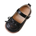thumbnail image 1 of FAOWME Fashion Daily Child Casual Shoes Girls Leather Shoes Flat Bottom Round Toe Solid Color Bow Hook Loop Black 4-4.5 Years, 1 of 6