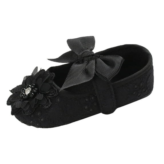 FAOWME Fashion Girls Princess Style Exquisite Solid Color Flower Bow Shoes Baby Toddler Shoes Black 0-6 Months