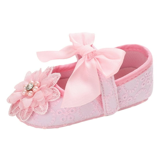 FAOWME Fashion Girls Princess Style Exquisite Solid Color Flower Bow Shoes Baby Toddler Shoes Pink 0-6 Months