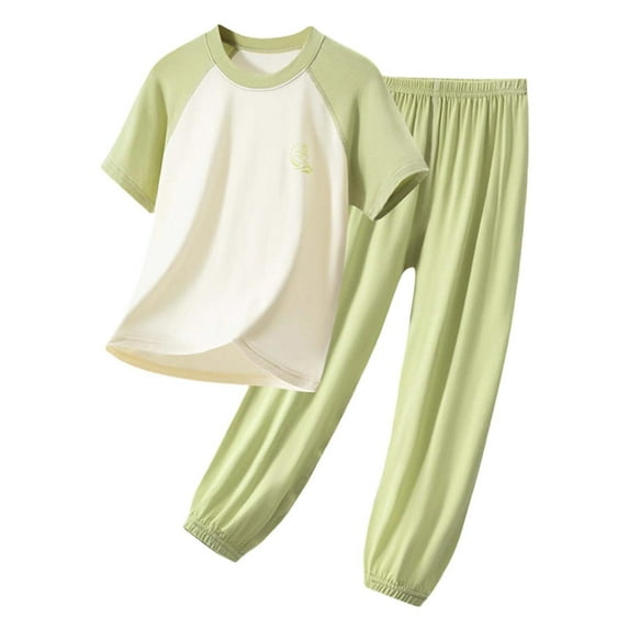 FAOWME Fiber Boys Outfits Comfortable Kids Outfits Long Sleeve Tops With Pants Home For Children Soft Breathable Two Piece Outfits Clothes Sets Classic O-Neck Dailywear