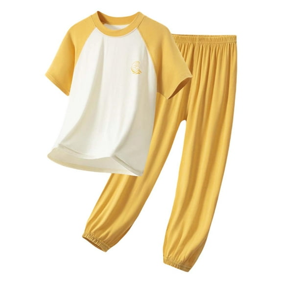 FAOWME Fiber Boys Outfits Comfortable Kids Outfits Long Sleeve Tops With Pants Home For Children Soft Breathable Two Piece Outfits Clothes Sets Cozy O-Neck Dailywear