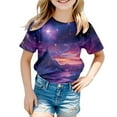 thumbnail image 1 of FAOWME Galaxy Shirt Girls Short Sleeve Crew Neck Fancy T-Shirt Tops Teenager Girls Gradient Print Glitter Tops For Carnival Purple 12-13 Years, 1 of 4