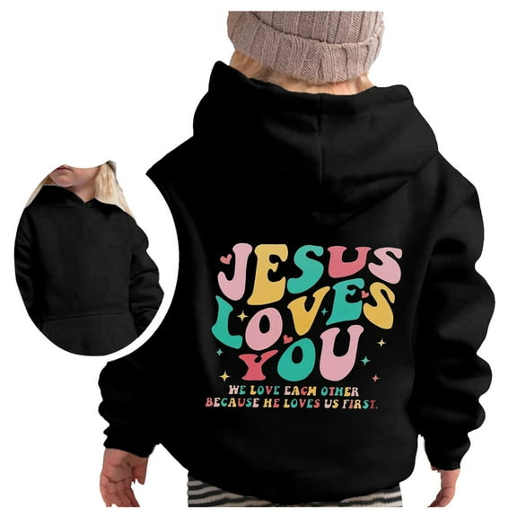 FAOWME Girl Hooded Casual Loose Letter Print Sweatshirt Hoodie Pullover Tops Black 4-5 Years