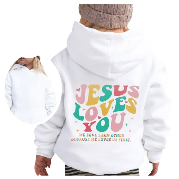 FAOWME Girl Hooded Casual Loose Letter Print Sweatshirt Hoodie Pullover Tops White 5-6 Years