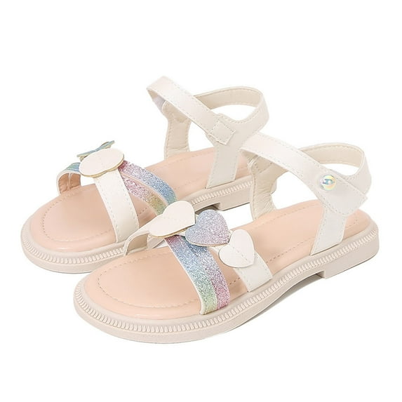 FAOWME Girl Princess Sandals Rhinestone Slingback Sandals Sandals Ankle Strap Casual Bohemian Beach Shoes White 7-8 Years