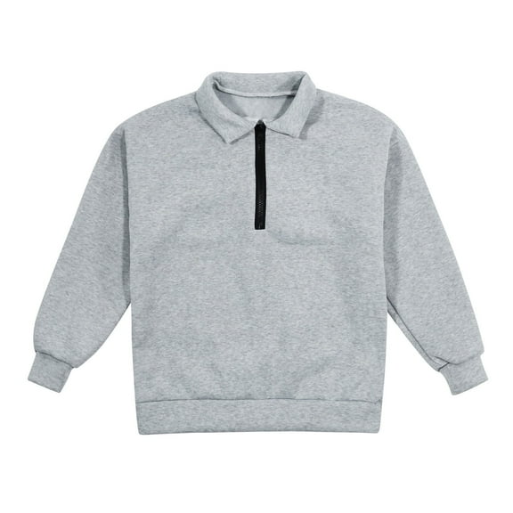 FAOWME Girls 1/4 Zipper Sweatshirts Casual Oversized Long Sleeve Pullover Tops Cute Half Zipper Hoodie Sweater Grey 11-12 Years