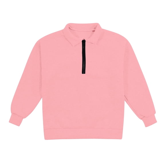 FAOWME Girls 1/4 Zipper Sweatshirts Casual Oversized Long Sleeve Pullover Tops Cute Half Zipper Hoodie Sweater Pink 13-14 Years