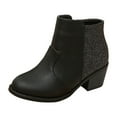 thumbnail image 1 of FAOWME Girls Ankle Boots Shoes Solid Color Black Classic Versatile Side Zipper Thick Heel Square Heel Little Kids And Big Kids Short Boots Black 34, 1 of 7