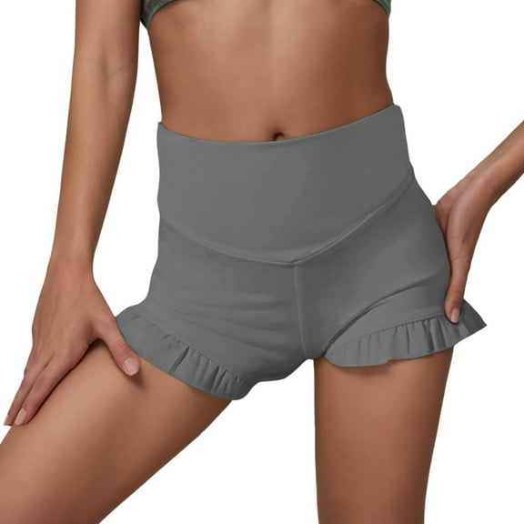 FAOWME Girls Athletic Ruffle Shorts High Waisted Yoga Dance Shorts Comfy Workout Gymnastics Shorts Grey 140