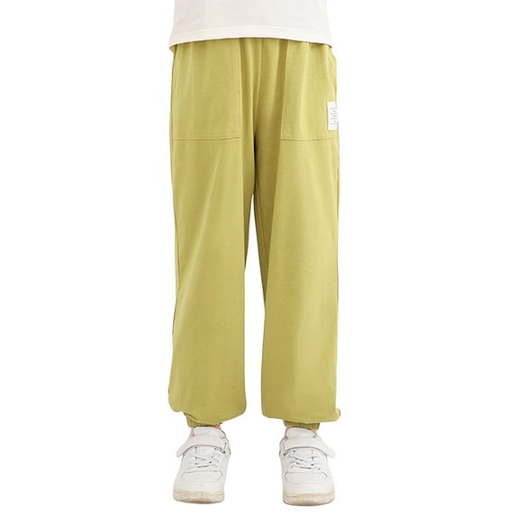 FAOWME Girls Autumn Leggings Pants Sports Elastic Children Pants Baby Boys Trousers Light Green 13-14 Years