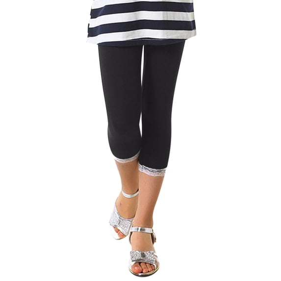 FAOWME Girls Autumn/Spring Fashion Lace Trimmed Stretchy Color Leggings Black 4-5 Years