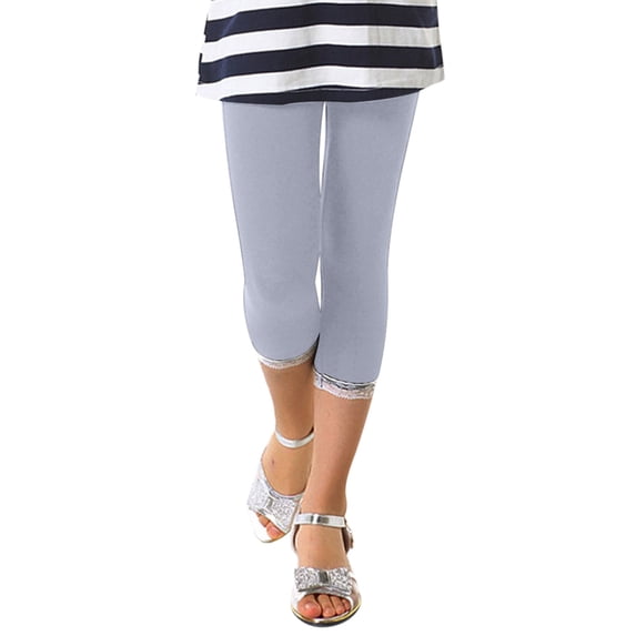 FAOWME Girls Autumn/Spring Fashion Lace Trimmed Stretchy Color Leggings Grey 5-6 Years