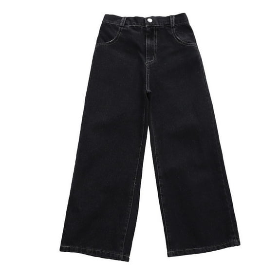 FAOWME Girls Baggy Jeans Casual Wide Leg Denim Pants Jeans Kids Clothes Size 5 14 Years Black 5-6 Years