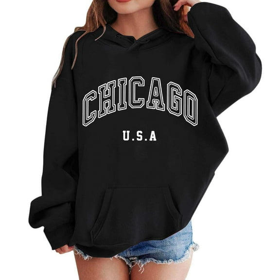 FAOWME Girls Boys Hoodie Long Sleeve Soft Sweatshirt Graphic Hoody Kids Cute Pullovers Tops Black 5-6 Years