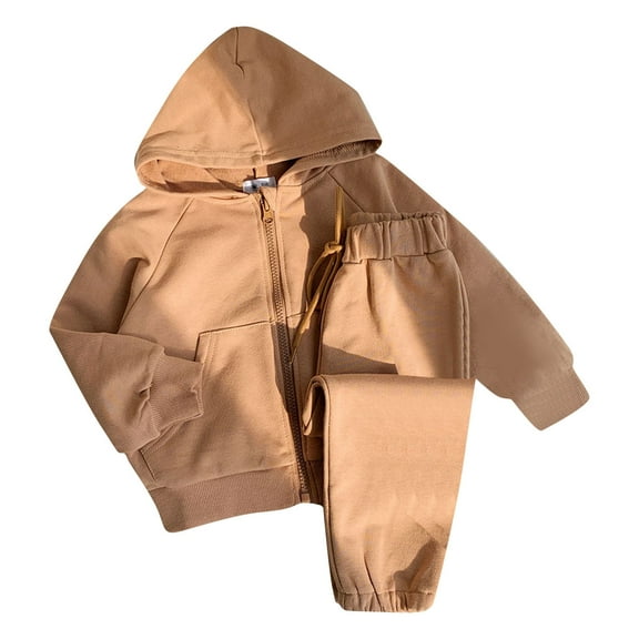 FAOWME Girls Boys Tracksuit Athletic Sweatsuits Sweatshirt Hoodie Pullover Tops 2pcs Kids Sweatshirt And Jogger Trousers Sweatpants Pants Outfits Set Coffee 12-18 Months