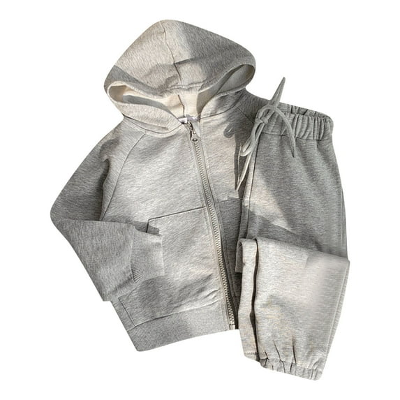 FAOWME Girls Boys Tracksuit Athletic Sweatsuits Sweatshirt Hoodie Pullover Tops 2pcs Kids Sweatshirt And Jogger Trousers Sweatpants Pants Outfits Set Grey 3-4 Years