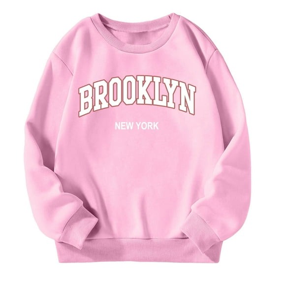 FAOWME Girls Casual Crewneck Sweatshirts Long Sleeve Cute Pullover Oversized Lightweight Tops Pink 6-7 Years