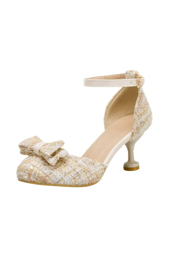 Girls Classic Mixed Color Bow Decorated With Thin Heeled High Heels Party Wedding Dance Princess Shoes White 12-12.5 Years