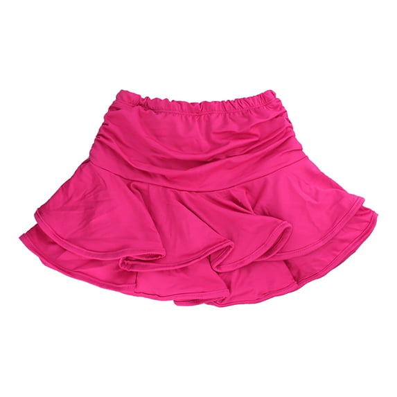 FAOWME Girls Dance Skirt Latin Ballroom Tango Practice Dress With Boy Shorts Hot Pink 9-10 Years