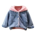 thumbnail image 1 of FAOWME Girls Denim Jacket Baby Thick Clothes Children Warm Cute Padded Jacket Pink 6-7 Years, 1 of 5
