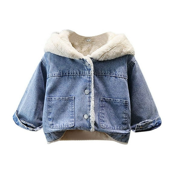 FAOWME Girls Denim Jacket Baby Thick Clothes Children Warm Cute Padded Jacket White 8-9 Years