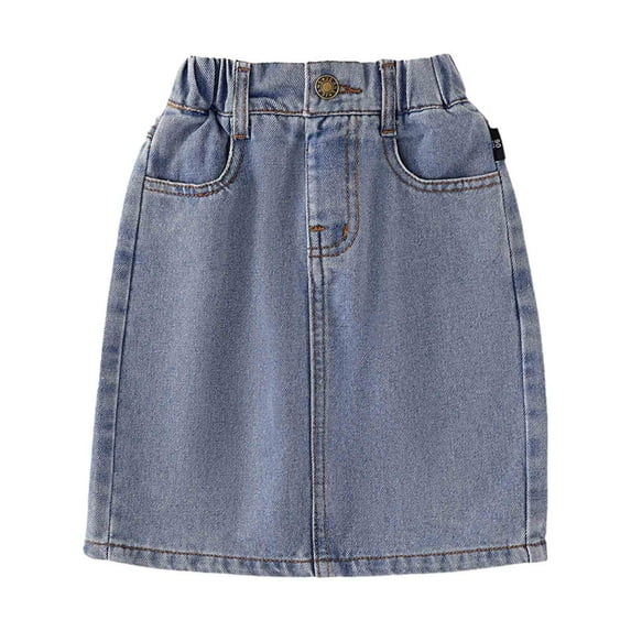 FAOWME Girls Denim Skirts Place Baby Toddler Girls Denim Skirt Ripped Distressed Ra Trim Denim Skirt Light Blue 4-5 Years