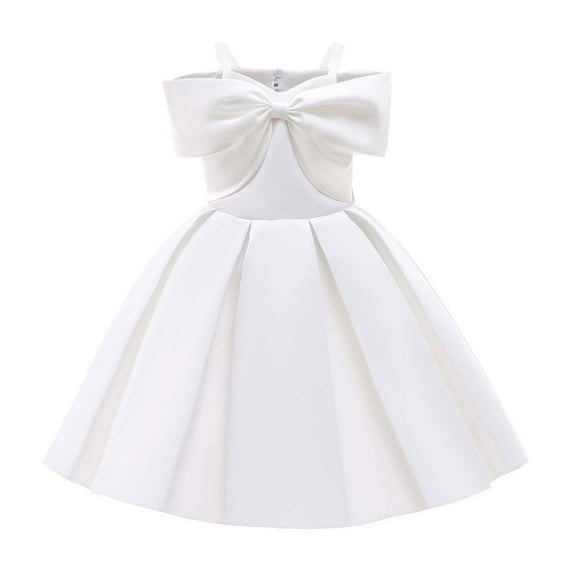 FAOWME Girls Elegant Dress Off Shoulder A-Line Casual Party Dresses White 4-5 Years