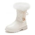 thumbnail image 1 of FAOWME Girls Fall Snow Boots Shoes Platform Soles Non- Warm Comfort Solid Color Bow Side Zip Boots White 10-10.5 Years, 1 of 8