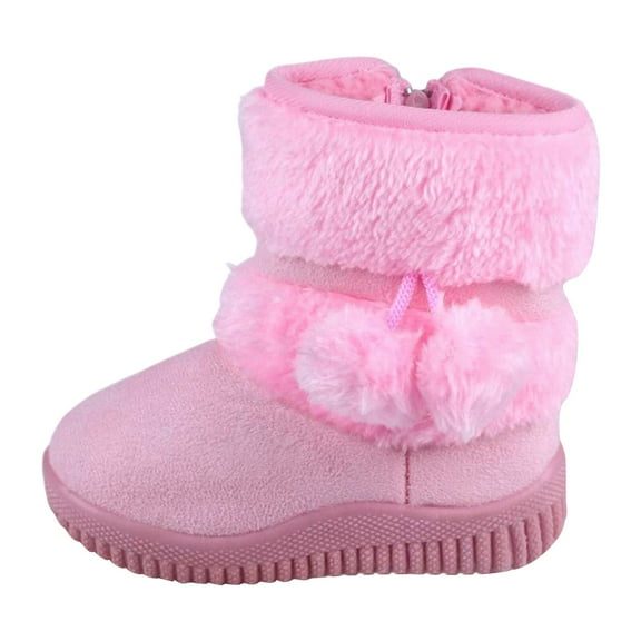FAOWME Girls Fall Snow Boots Shoes Thick Soles Non- Warm Comfortable Solid Color Zipper Shoes Pink 23